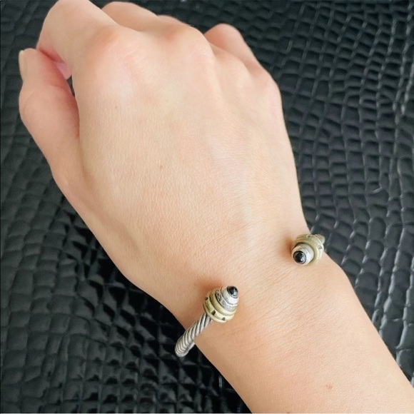 TAXCO Mexico Onyx Sterling Silver & Brass Cable Classic Cuff Bracelet - Picture 5 of 10